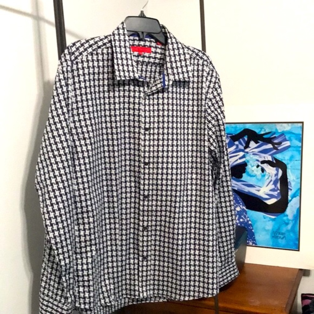 Report Collection Geometric Navy and White men bottom down long sleeve shirt